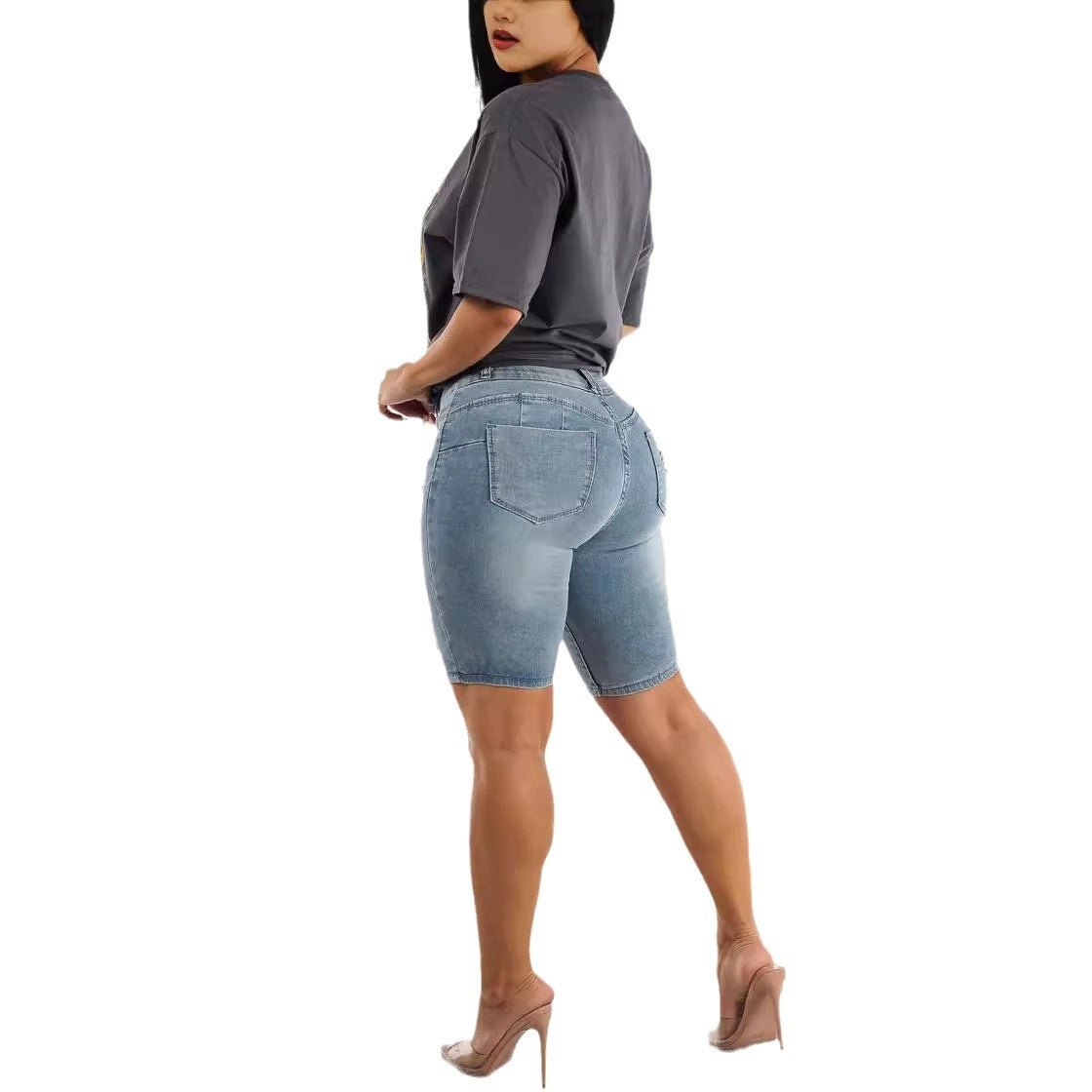 High Waist Ripped Denim Hip Lifting Short-length Pants