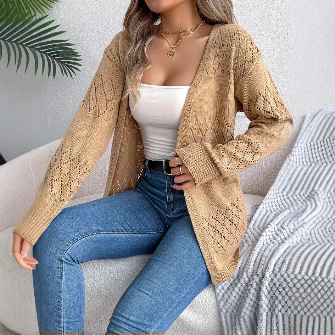 Hollow-out Lantern Long Sleeve Cardigan