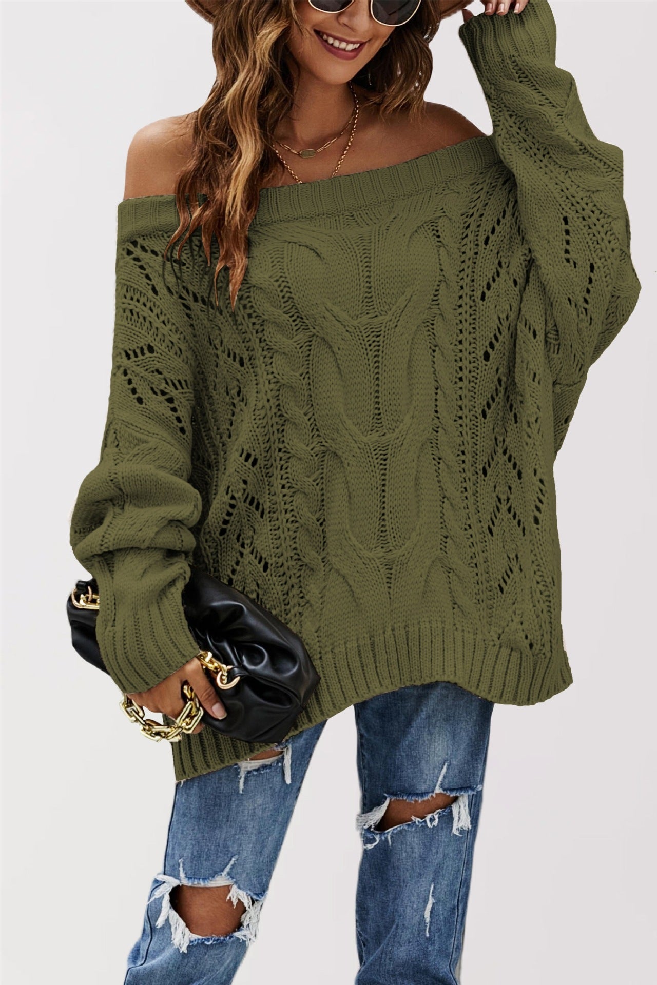 Strapless Loose Off Shoulder Solid Color Pullover Sweater