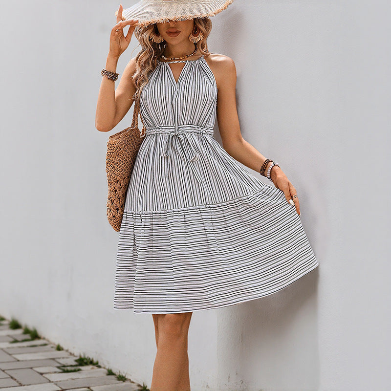 Women's Clothing Suspender Stripes Dress