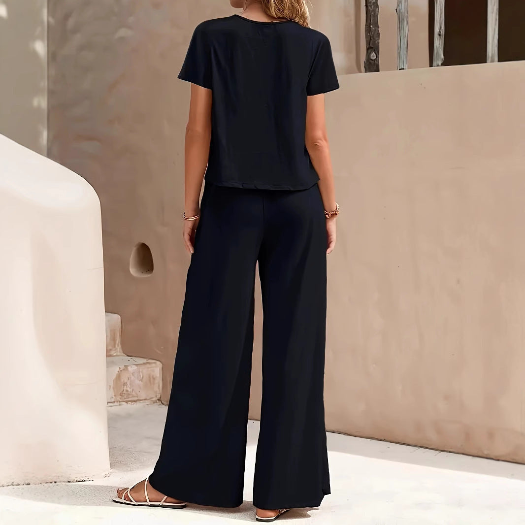 Casual Fashion Solid Color Top Suit Wide Leg Pants