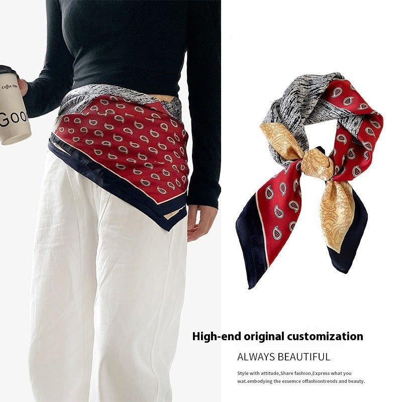 Silk Scarf Black Paisley Belt Decorative Waist Seal Hair Band