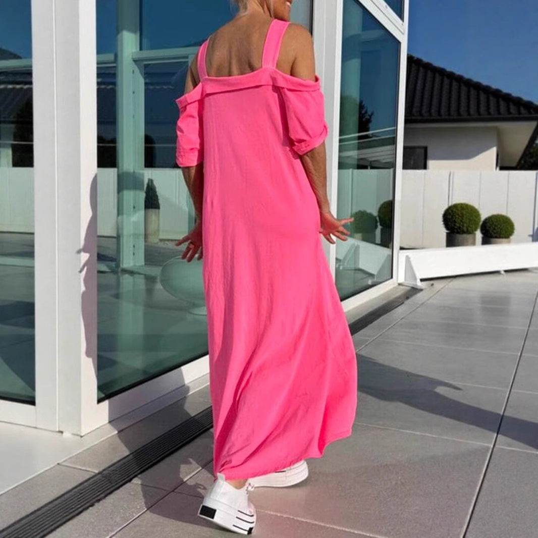 Suspenders Loose Long Dress Cotton