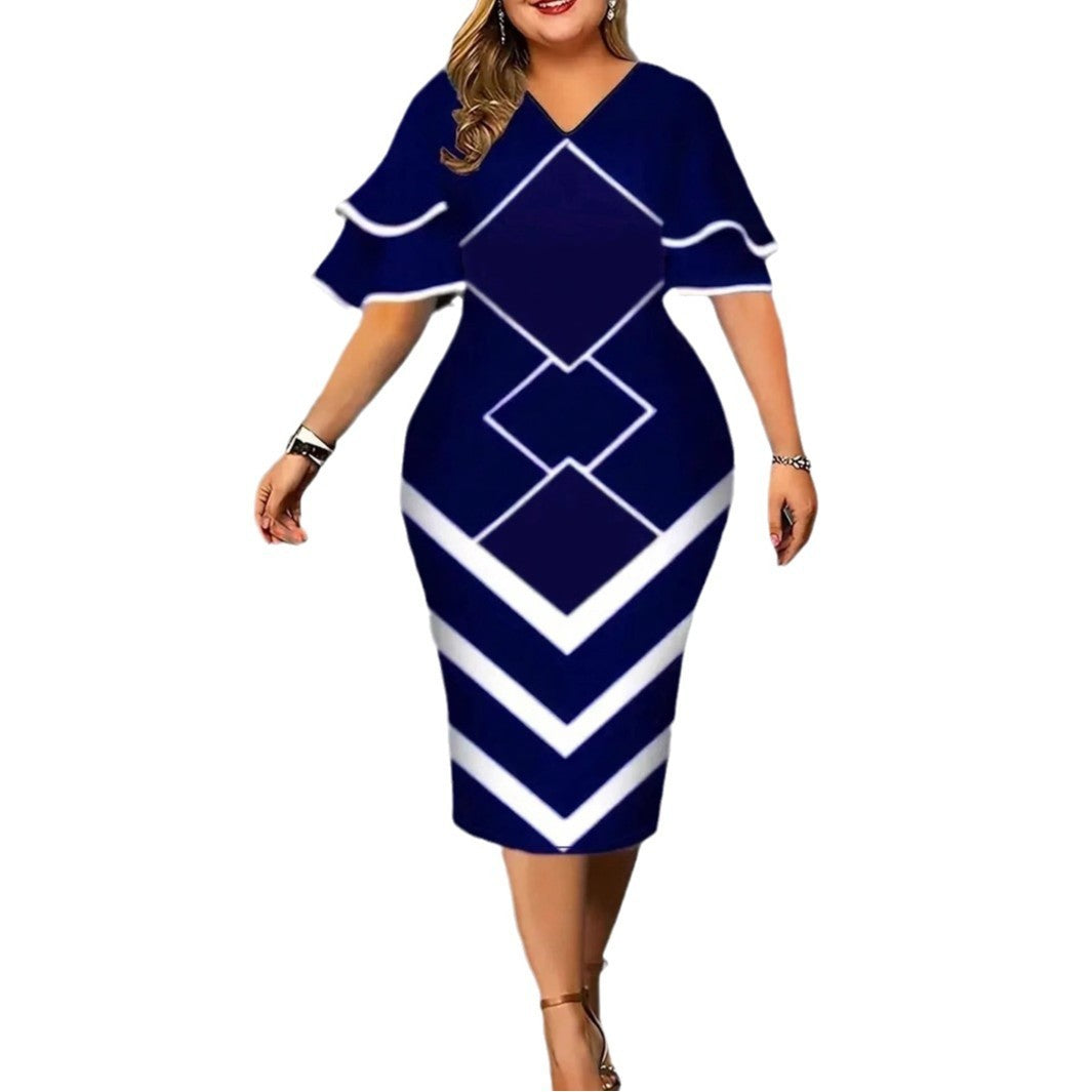 Printed Fashionable Elegant Slim-fit Sheath Plus Size Dress