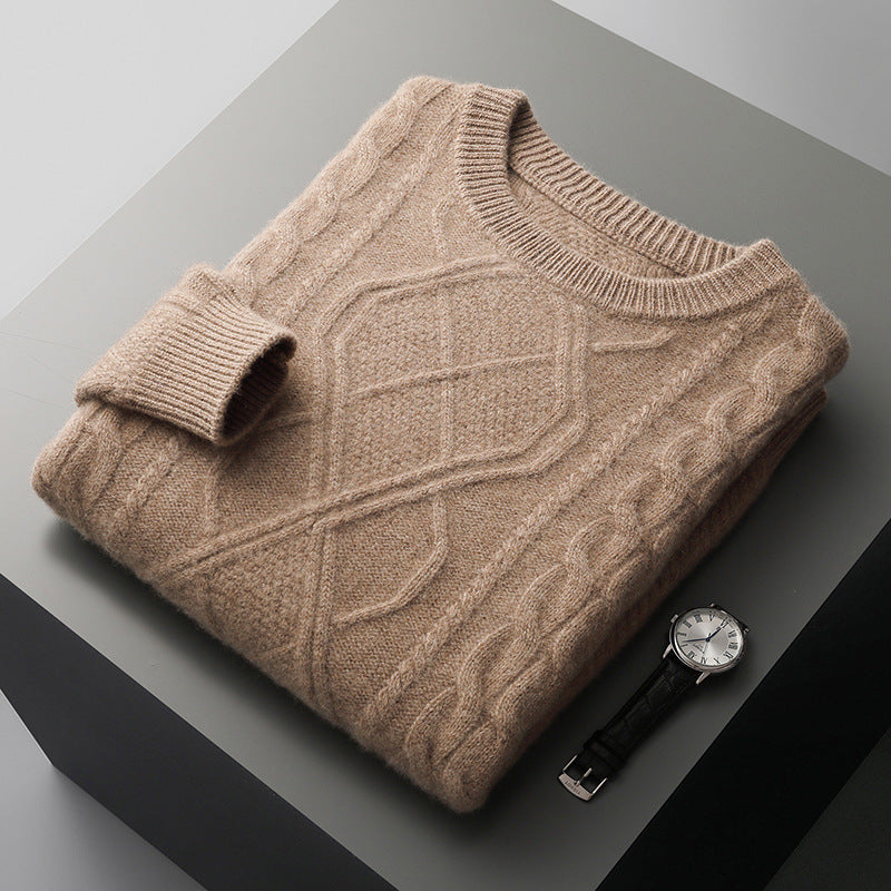 Men's Pullover Twist Round Neck Base Knitwear Loose-fitting Oversized Sweater