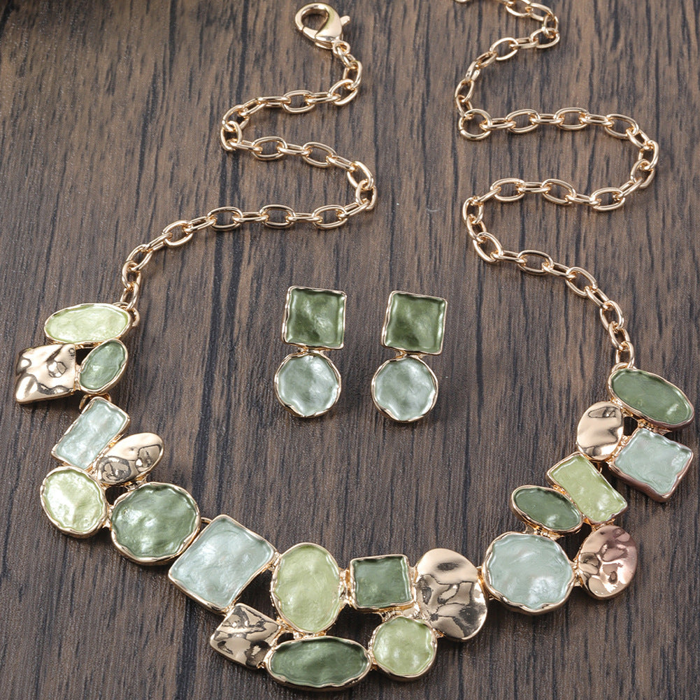 Oil Dripping Enamel Color Zinc Alloy Irregular Geometry Advanced Elegant Wild Earrings Necklace