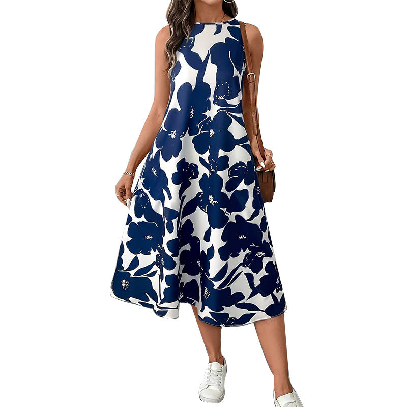 Dress Polyester Sleeveless Vest A- Line Skirt
