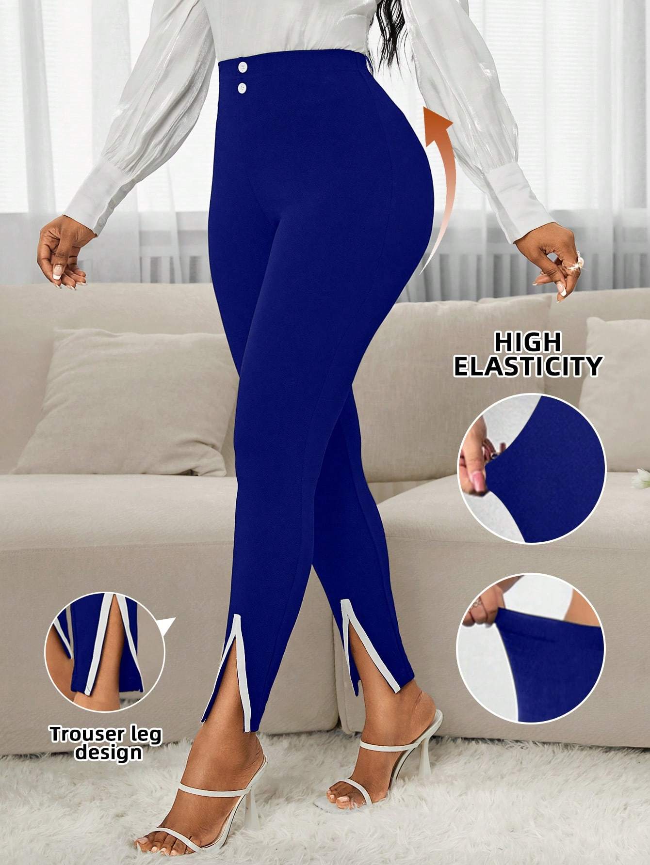 Contrast Color Split Hem Slim Fit Pants