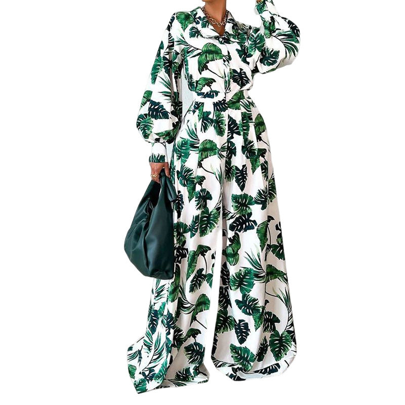 Casual Loose Long Sleeve Printed Trousers Suit