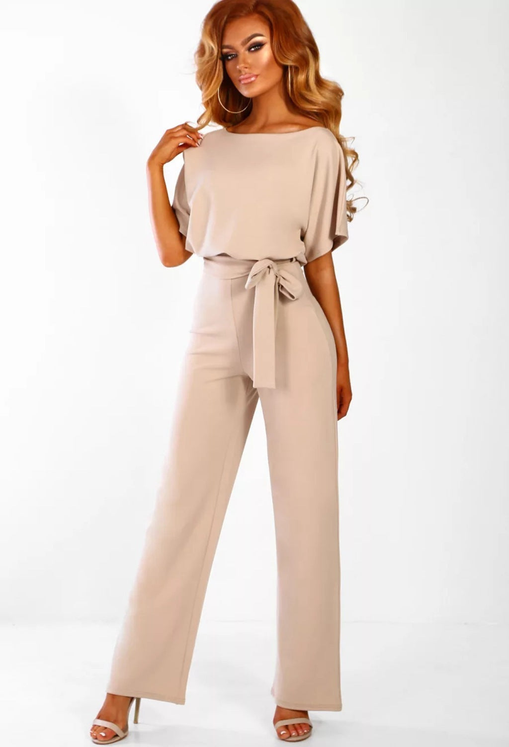 Tie-up Button Short-sleeved Women's Jumpsuit