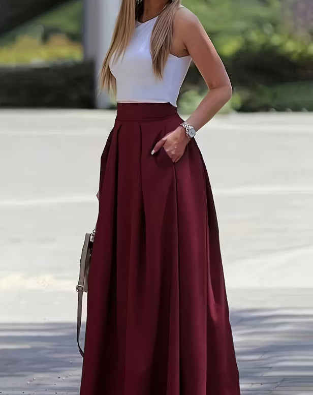 Solid-color High-waisted Womens Sexy Midi Skirt