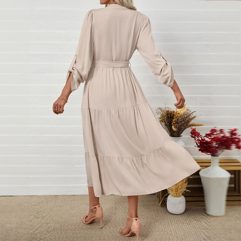 Simple Elegant Long Sleeve Solid Color Dress
