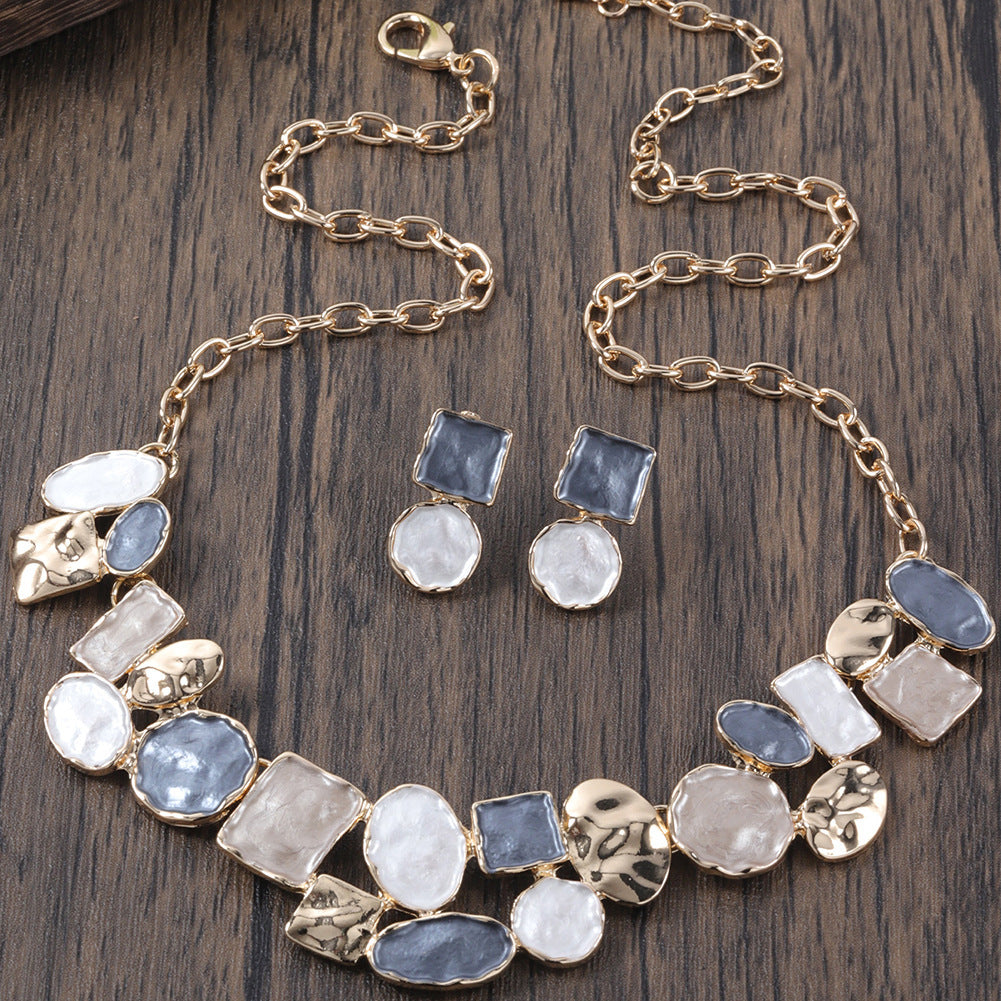 Oil Dripping Enamel Color Zinc Alloy Irregular Geometry Advanced Elegant Wild Earrings Necklace