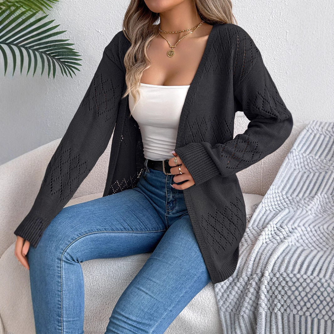 Hollow-out Lantern Long Sleeve Cardigan