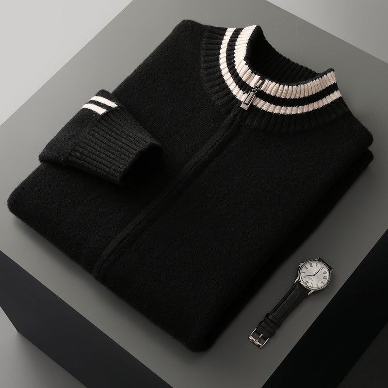 Men's Half-high Collar Knitted Slim-fitting All-matching Striped Sweater