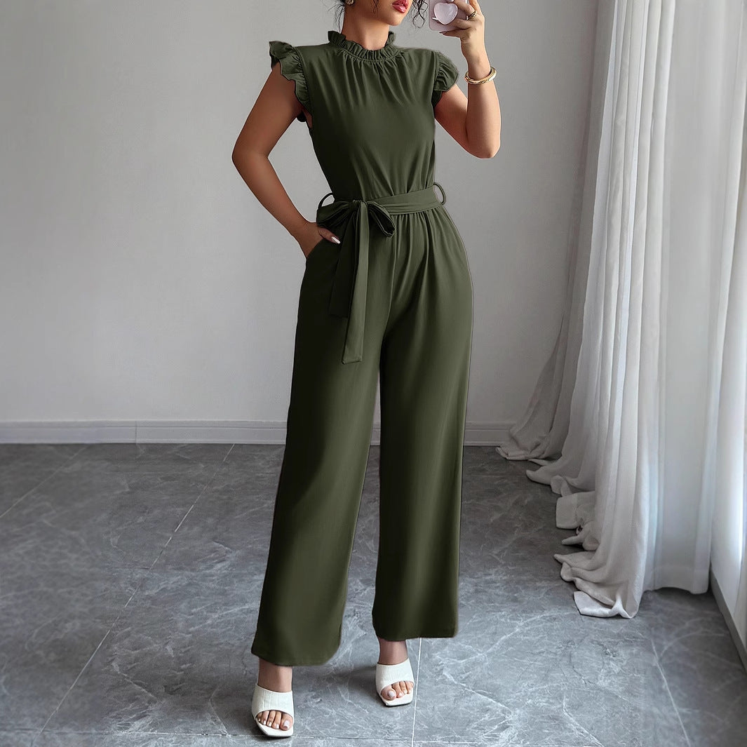 Simple Fashion Ruffled Short Sleeves Corset Jumpsuit For Women