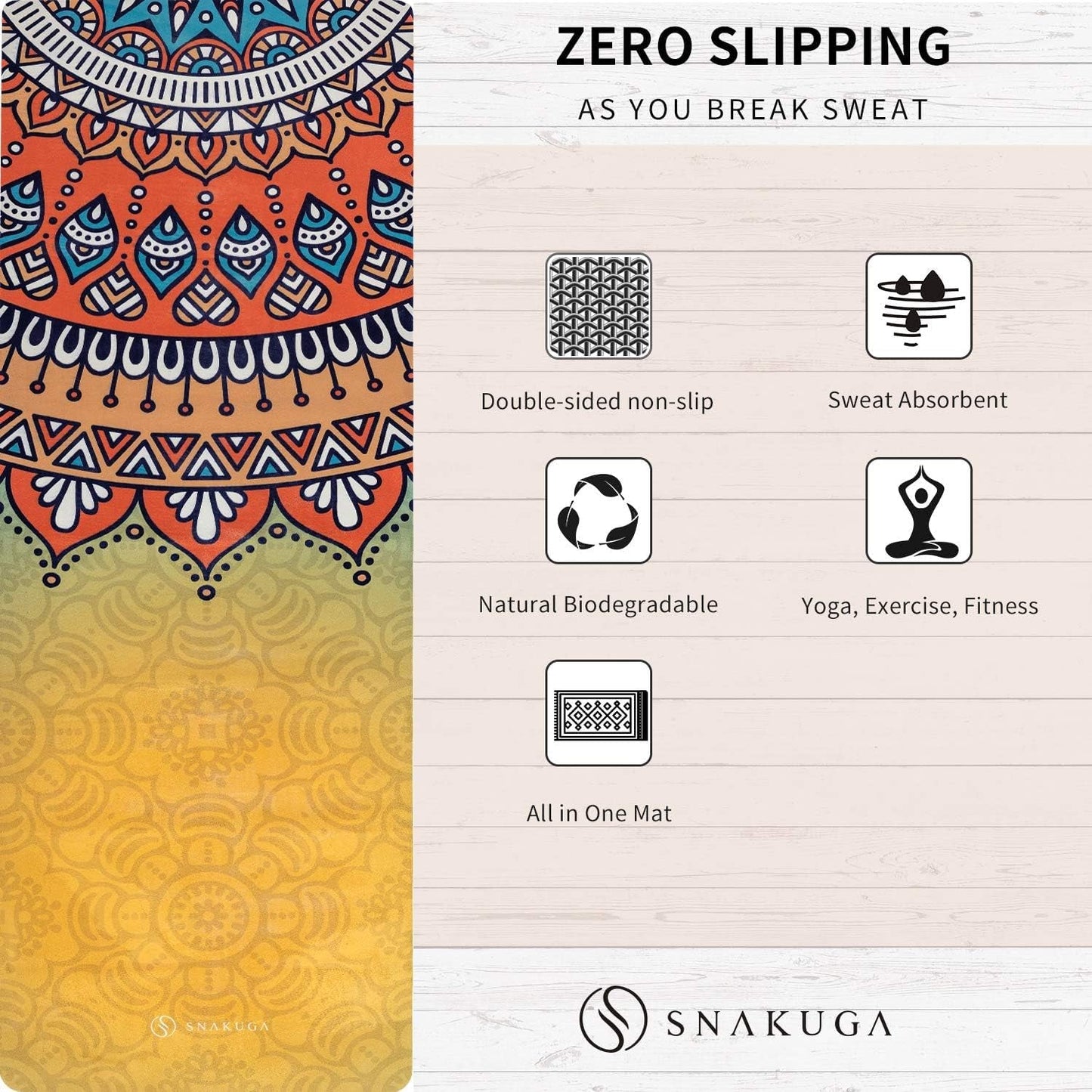 SNAKUGA Foldable Travel Yoga Mat – Eco-Friendly Suede & Natural Rubber, Non-Slip, Lightweight & Compact – 72"x26"x1.5mm Thin for Hot Yoga, Pilates & Fitness – Includes Carry Bag