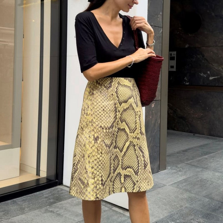 Female Creative Snake Patterned Straight Tube Skirt