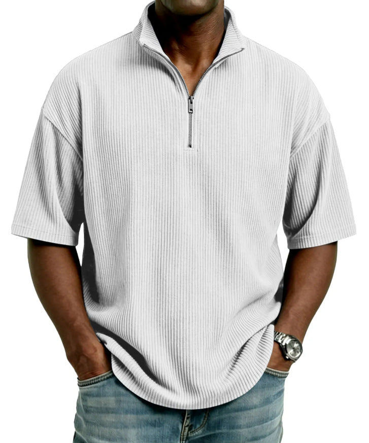 Summer Loose Casual Solid-Colored Mens Waffle-Weave Top