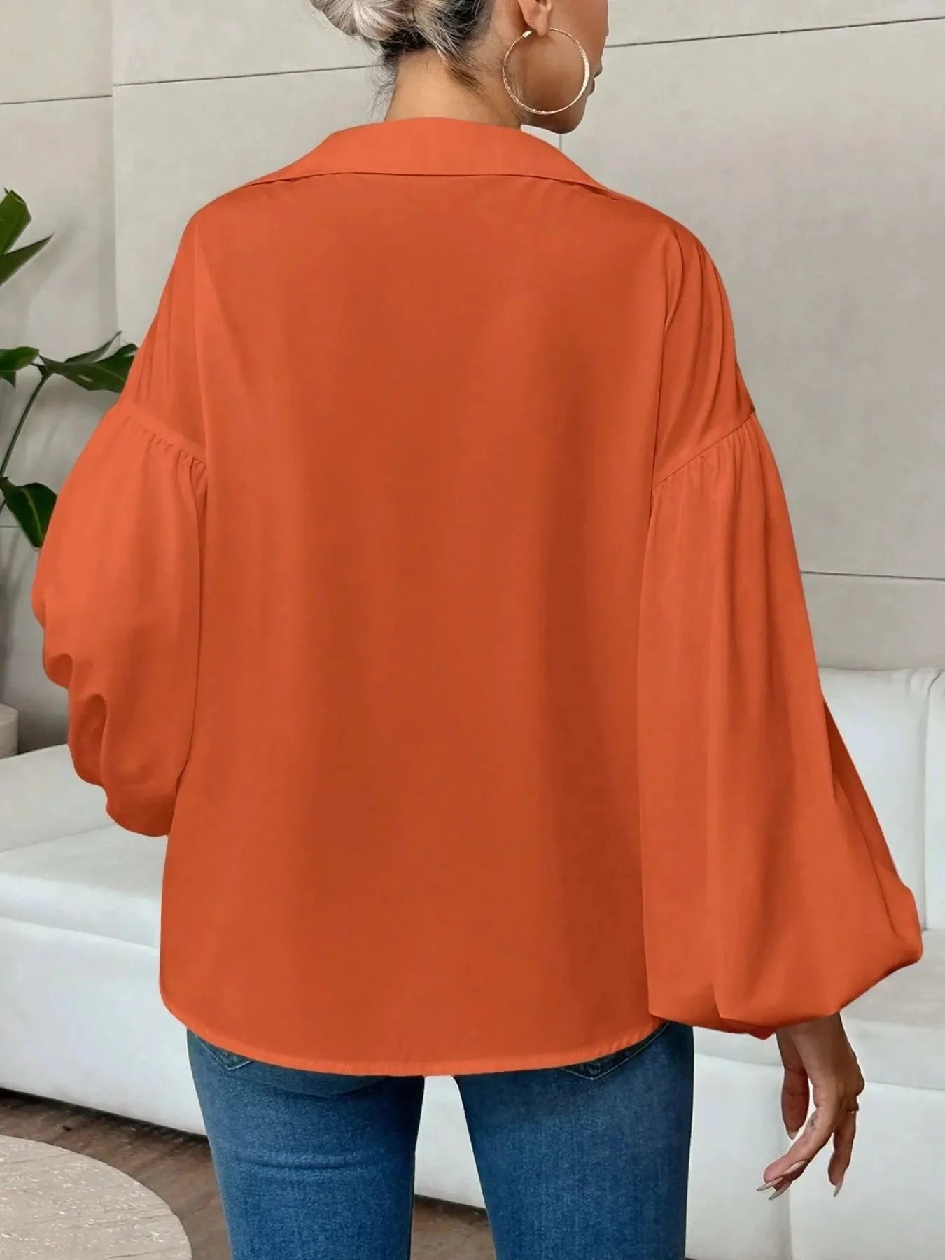 Oversized Polka Dot Balloon Sleeve Blouse