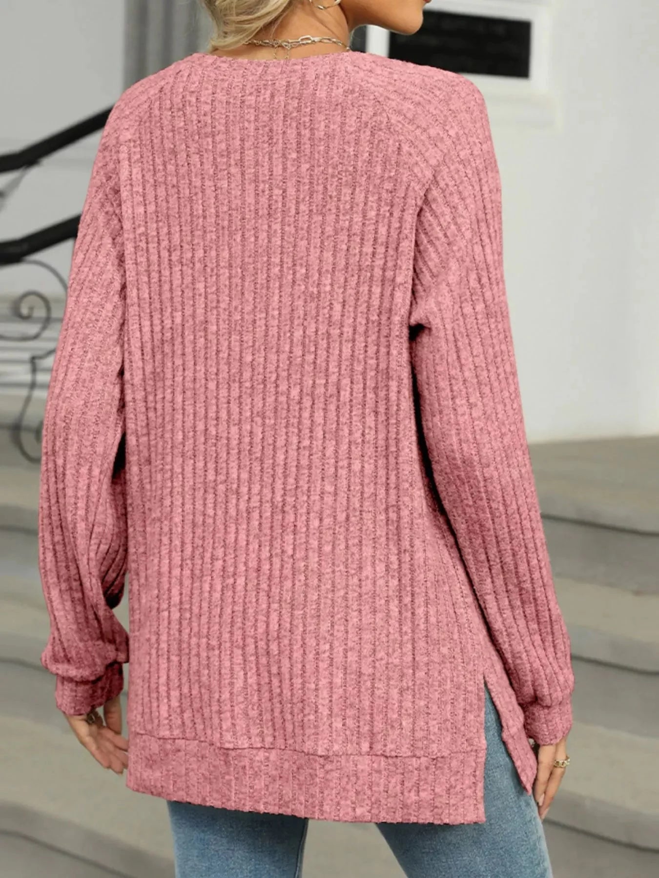 Cozy Chic Ribbed Button Detail Long Sleeve Tunic