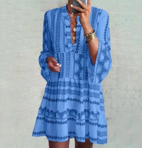 Bohemian Flare Sleeve Stand Dress