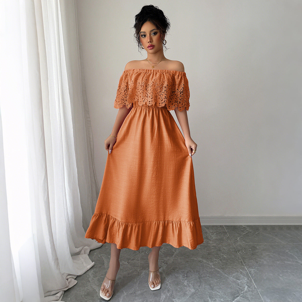 Elegant Style Off-shoulder A- Line Dress