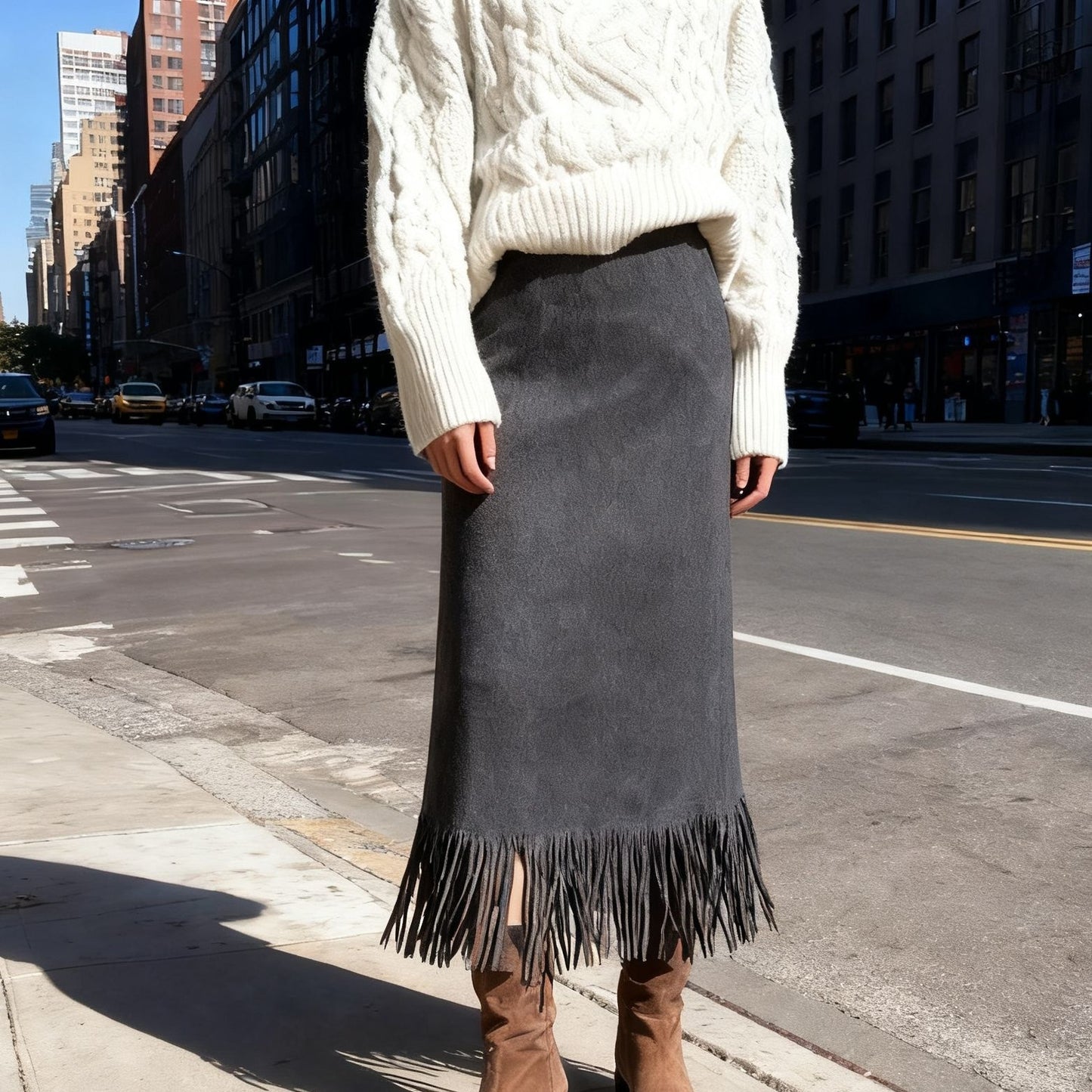 Women's Fashionable Elegant Long Suede Skirt Comfortable Slim Fit