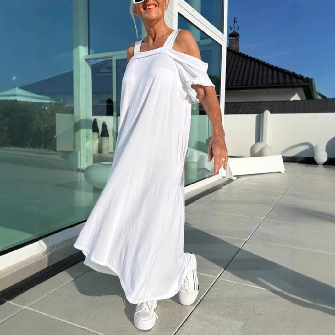 Suspenders Loose Long Dress Cotton
