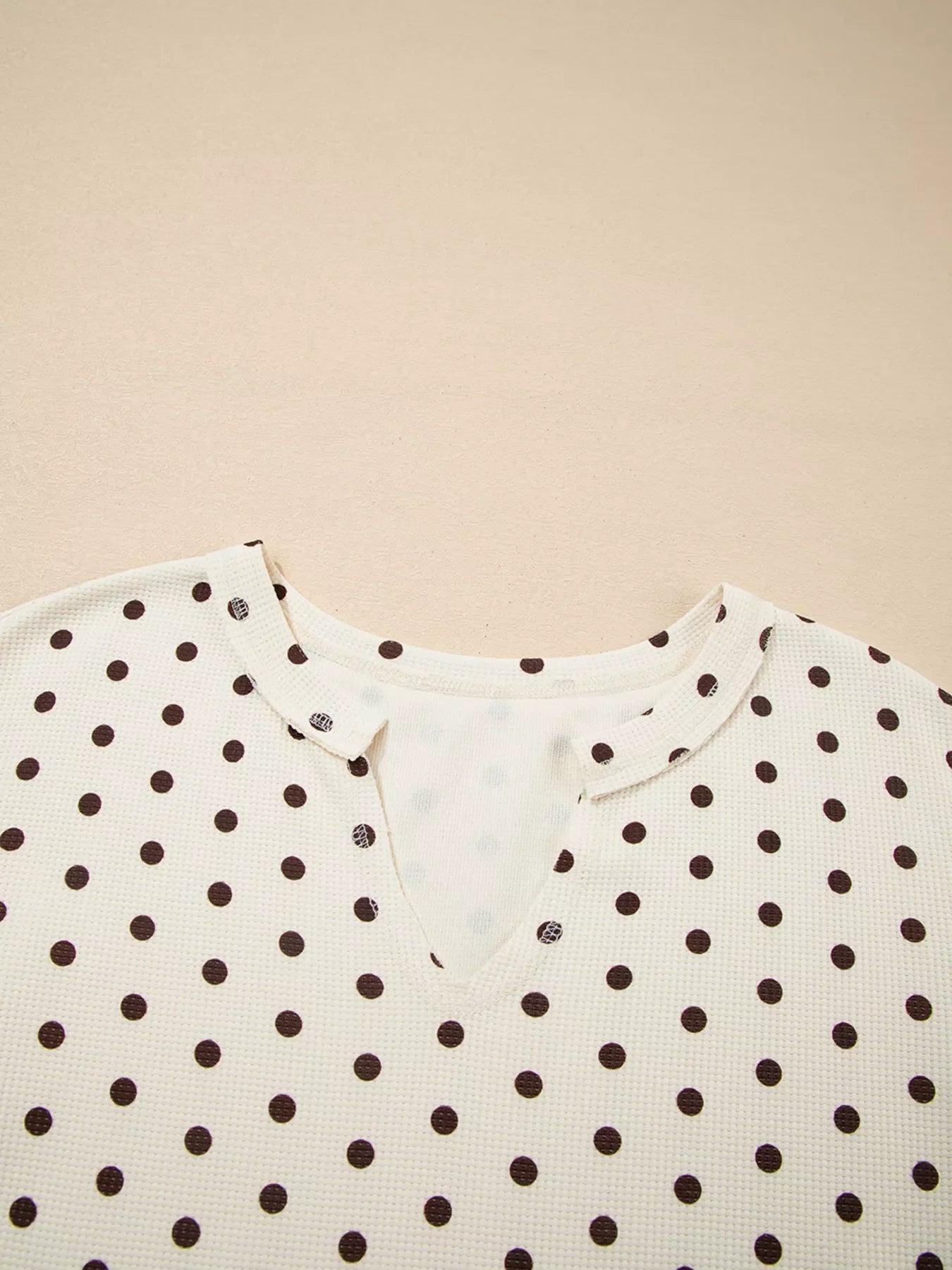 Polka Dot Notched Long Sleeve Top and Drawstring Loungewear Set