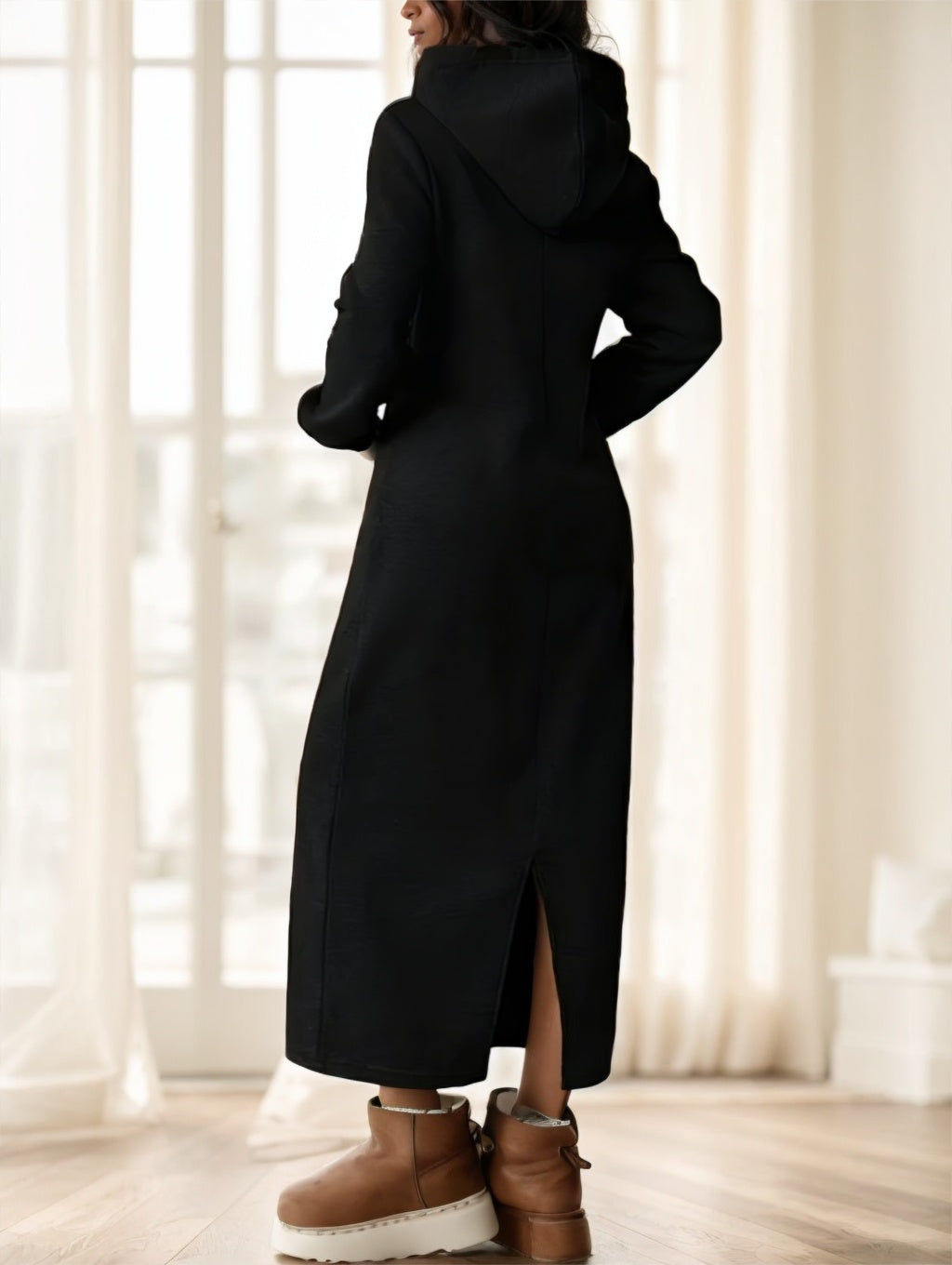 Solid Color Long Sleeved Drawstring Hoodie With Pockets