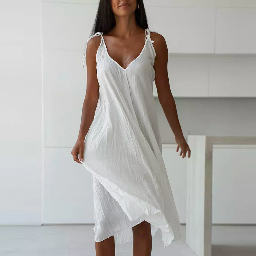 Autumn White Comfortable Sling Dress