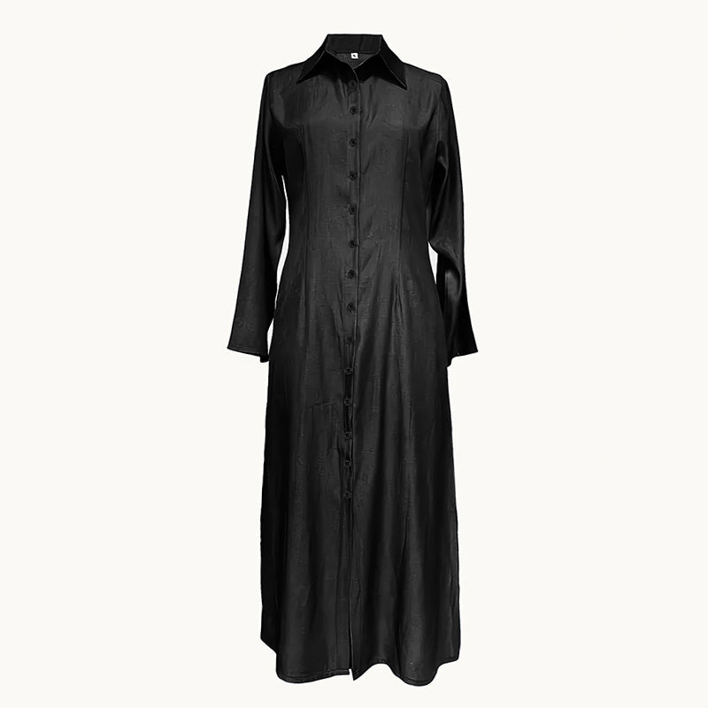 Casual Button Down Denim Maxi Dress Long Sleeve Long Jean Dresses With Pockets