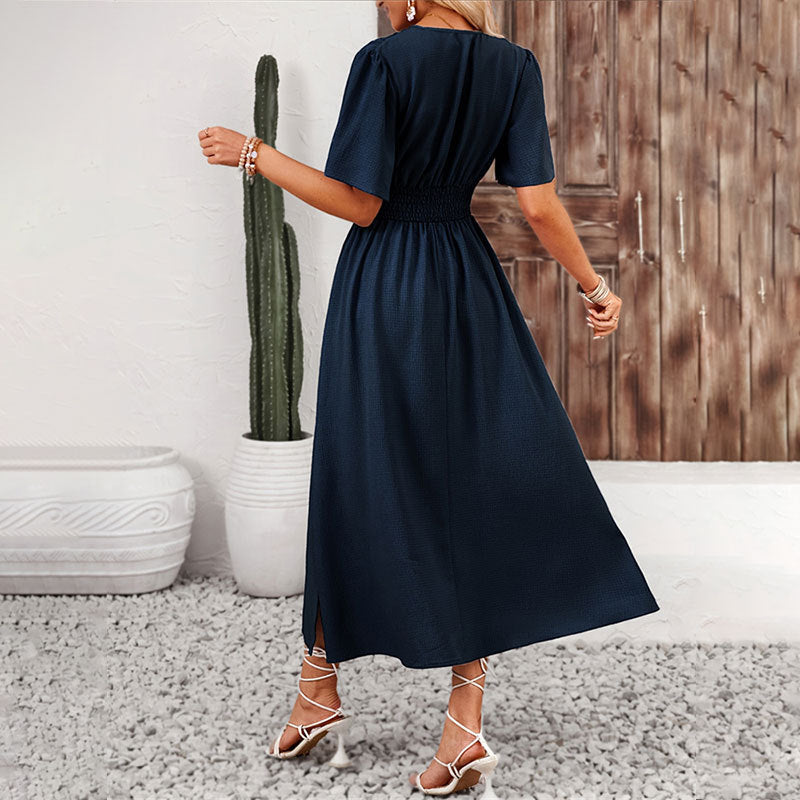 Ruffle Sleeve Split Elastic Waist Dress
