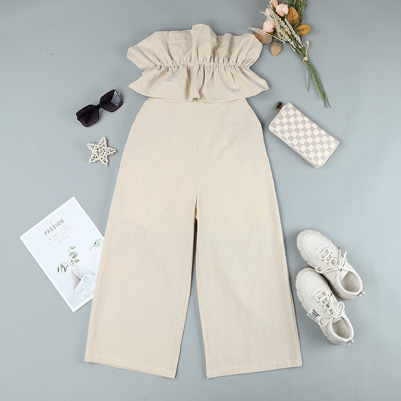 Sleeveless Pleated One-piece Ankle-length Pants