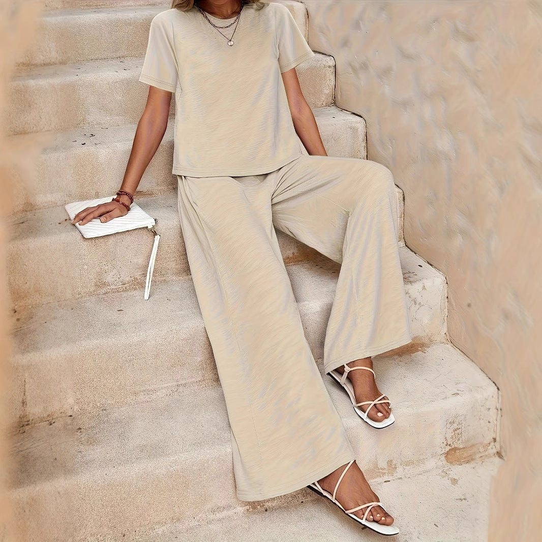 Casual Fashion Solid Color Top Suit Wide Leg Pants