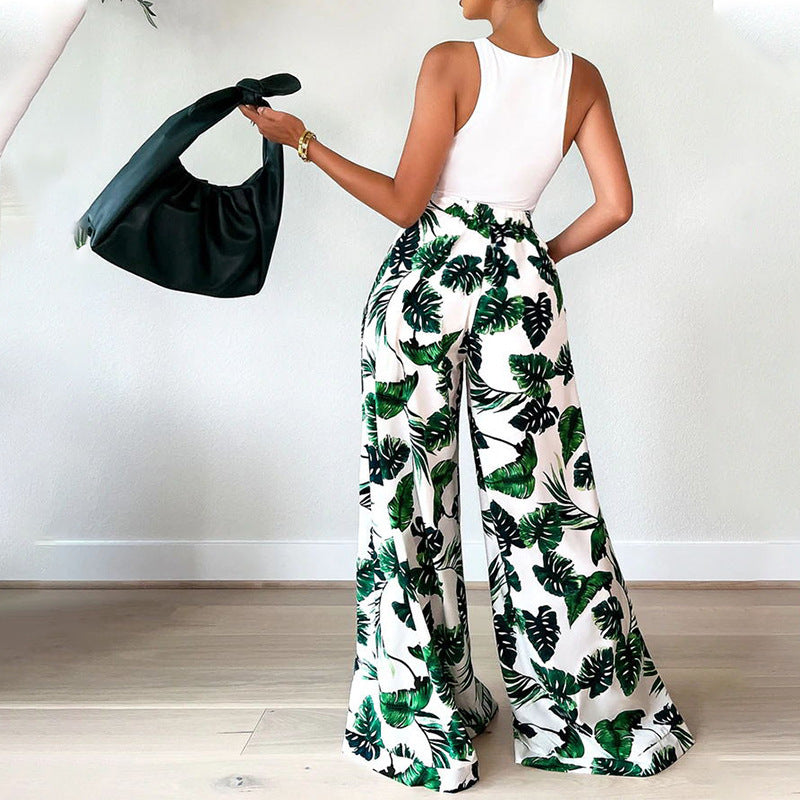 Casual Loose Long Sleeve Printed Trousers Suit