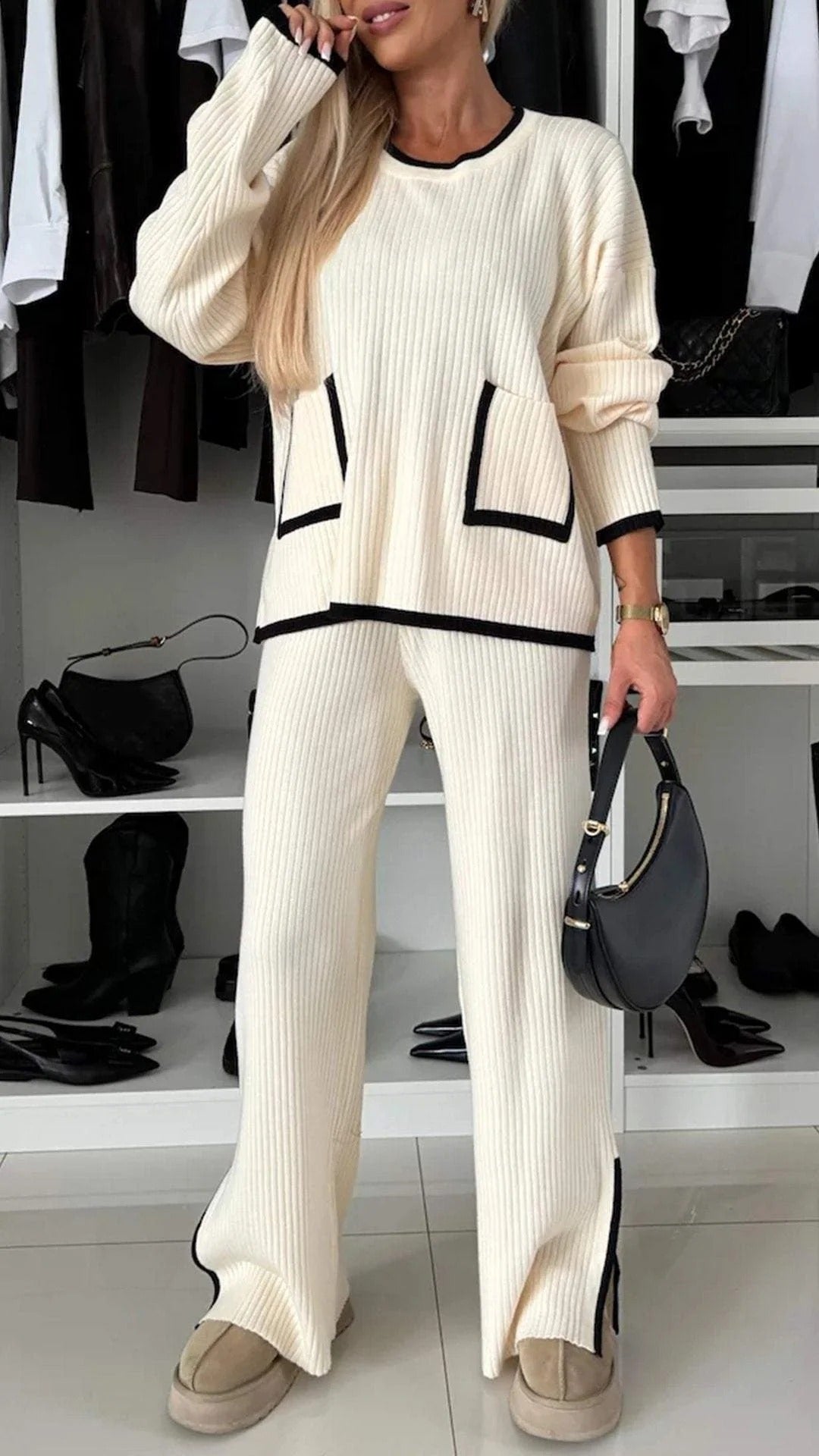 Women's Casual Suit Color Matching Pocket Top Wide Leg Pants