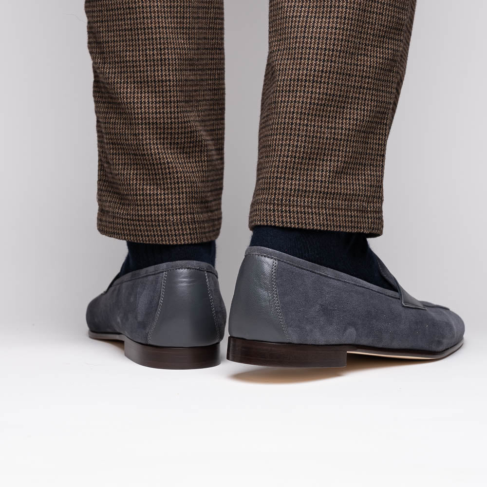 16-672-GRY Tippa Suede & Calfskin Penny Loafers Grey