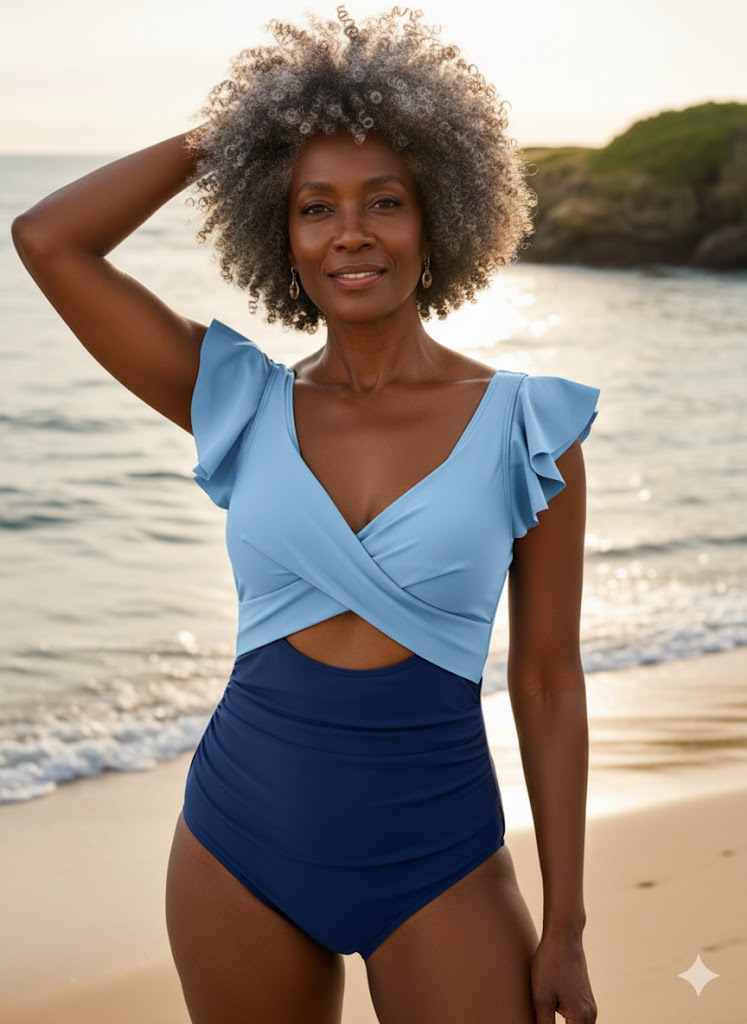 New Covering Belly Thin One-piece Cross Cut-out Ruffled Foreign Trade Swimsuit