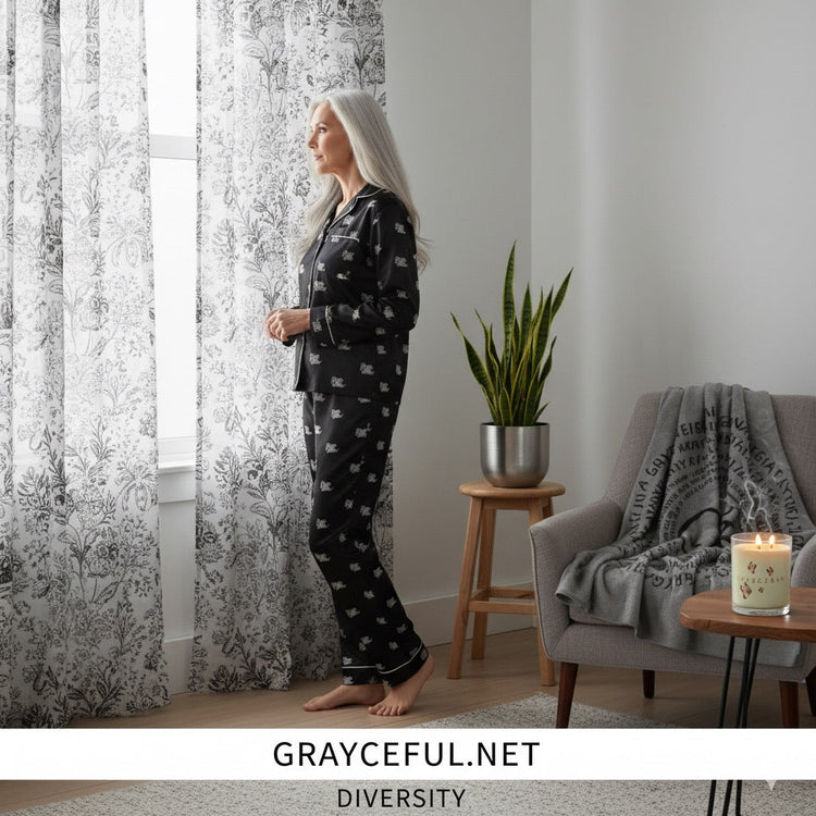 women looking out her window with pajamas on 