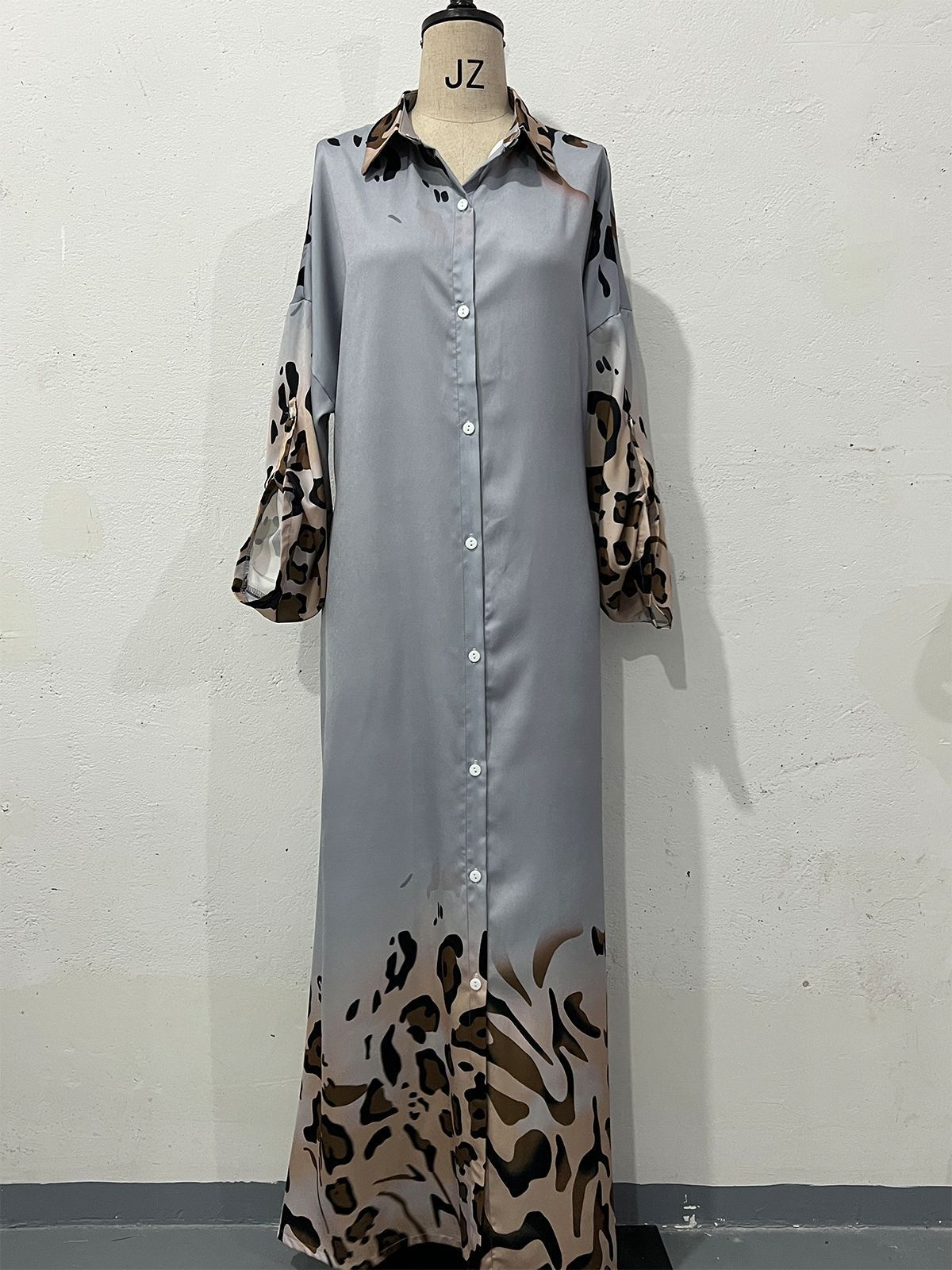 Printed Long Sleeve High Waist Temperament Vintage Robe Dress