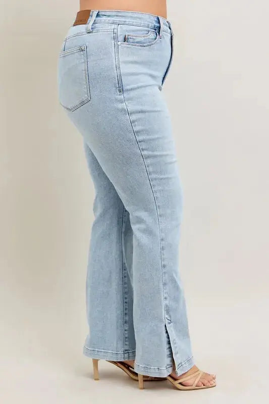 Judy Blue Full Size/Plus Size Tummy Control Vintage Wash Side Slit Slim Boot Jeans