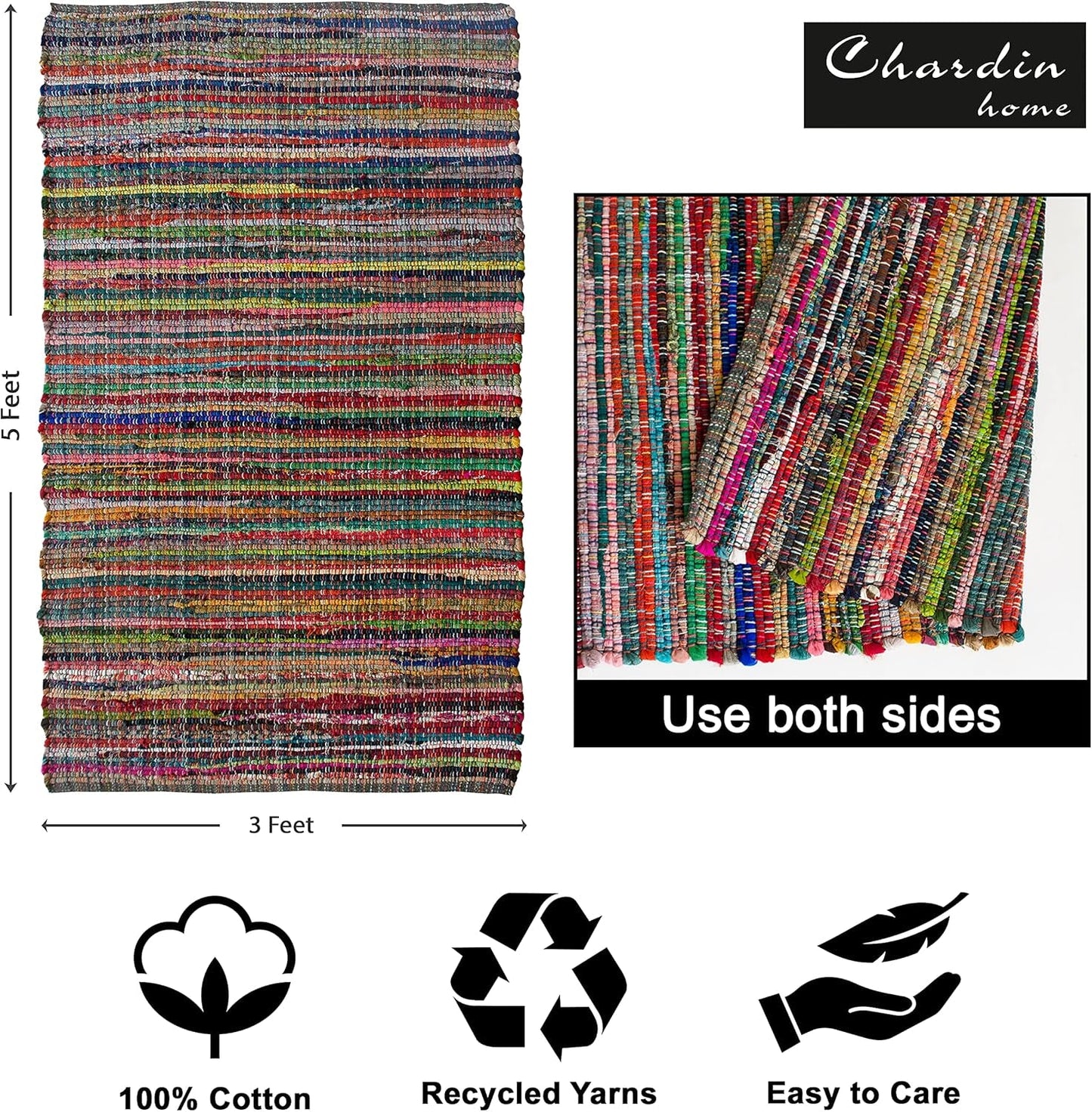 Chardin Home Recycled Cotton Rag Rug — Vibrant, Unique & Durable