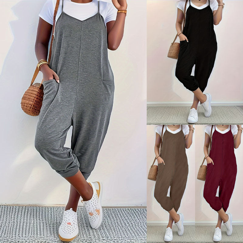 Pocket Sling Loose Casual Jumpsuit Women