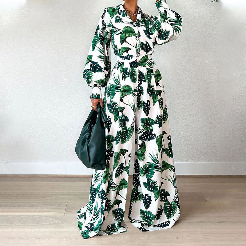 Casual Loose Long Sleeve Printed Trousers Suit