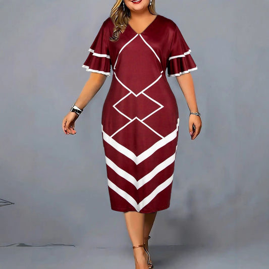 Printed Fashionable Elegant Slim-fit Sheath Plus Size Dress