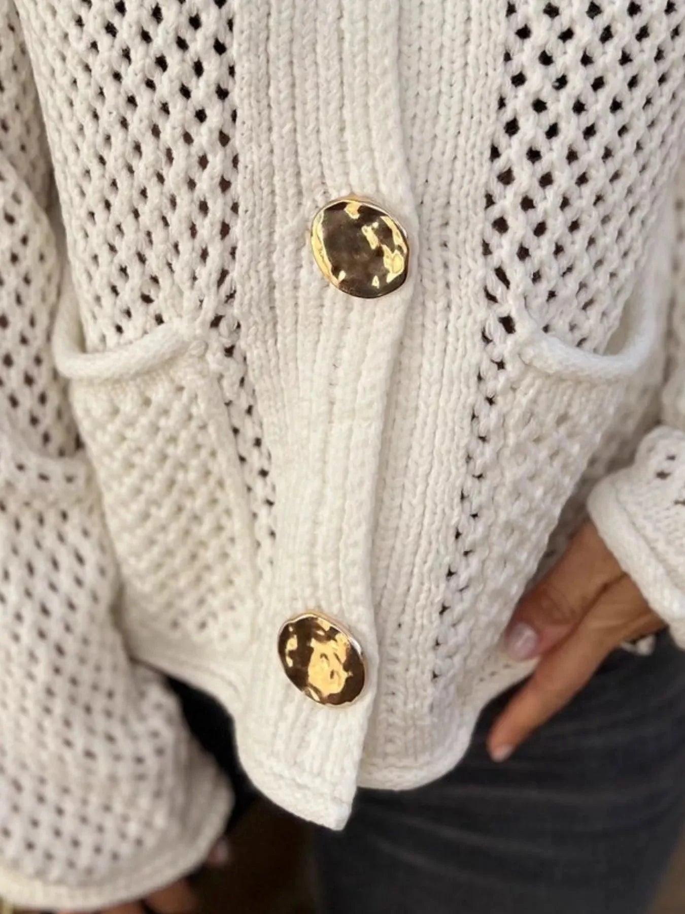 Crochet Button Up Long Sleeve Cardigan