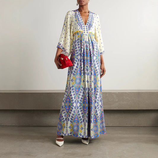 Loose Plus Size Positioning Digital Printed V-neck Maxi Dress