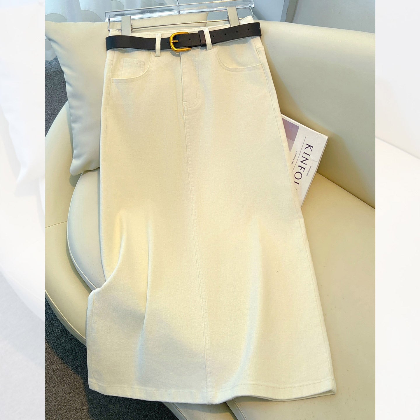 Brown A- Line Straight Skirt Retro Slit Hip Skirt